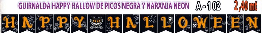 Guirnalda Happy Halloween de picos negra y naranja neón